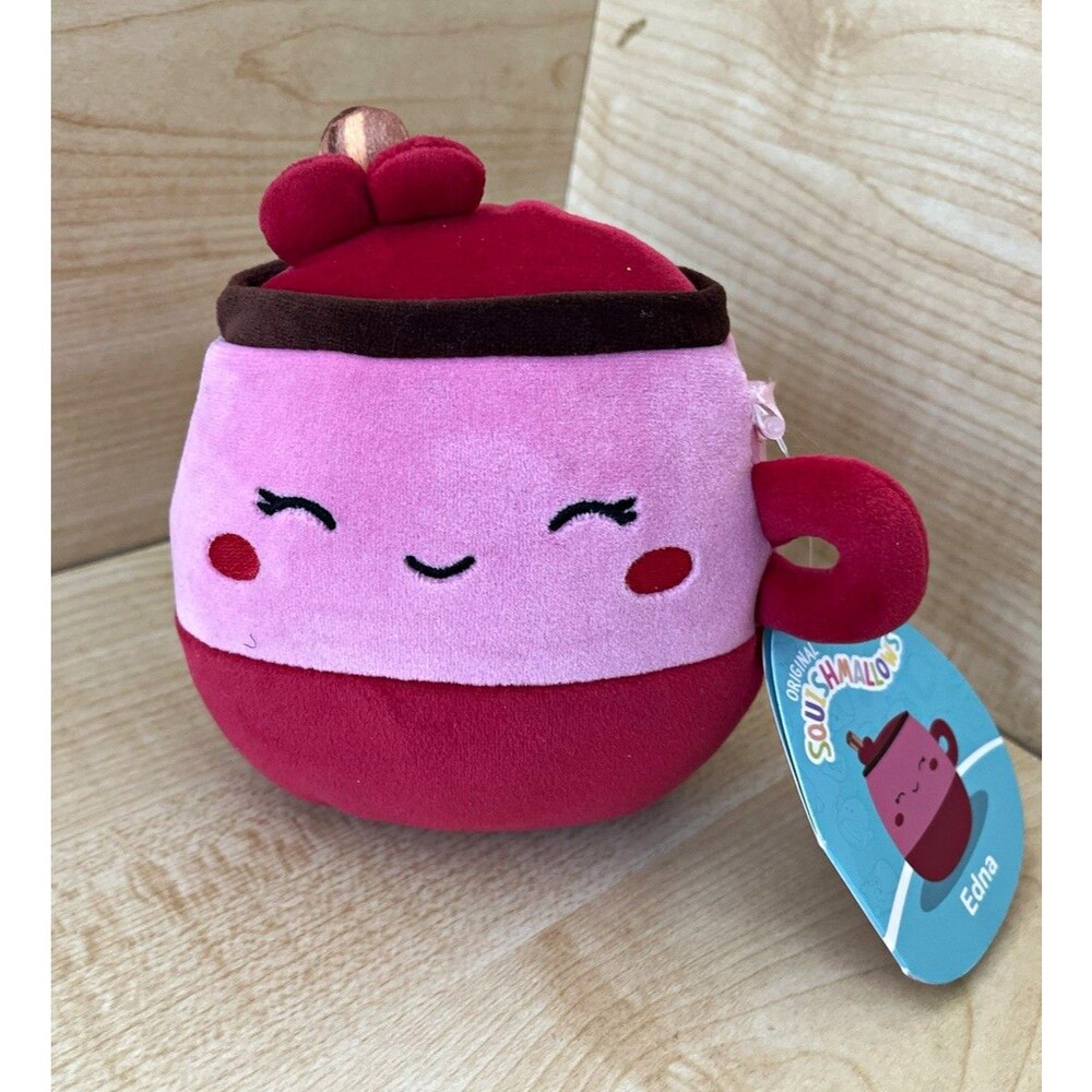 Squishmallow Edna the Latte 5” Plush Red Coffee Mug Cup Mystery Squad NWT